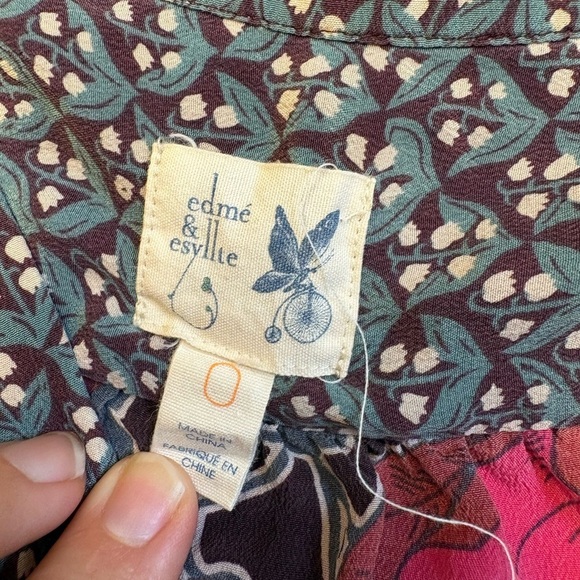 Anthropologie Edme & Esyllte 100% Silk floral printed long sleeve blouse size XS - Picture 5 of 10